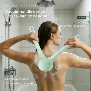 Electric Shower Brush, Silicone Bath Brush, Waterproof Dual Handle 360° Rotating Full Body Clean, Detachable with 4 Brush Heads, Rechargeable Bathing Brush