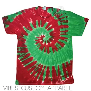 Seasons Greetings Holiday Christmas Red and Green Spiral Unisex Tie Dye T-Shirt