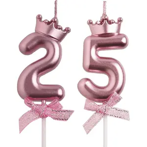 25th 52nd Number Birthday Candles Rose Gold 25 52 Year Old Cake Topper Happy Birthday Party Decorations Gifts for Women Men