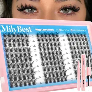 MilyBest Lash Clusters Kit Wispy Eyelash Clusters Lashes Natural DIY Lash Extension Kit 10-16mm Cluster Eyelash Extensions Kit 180pcs CC Curl Individual Lashes with Bond and Seal Tweezers
