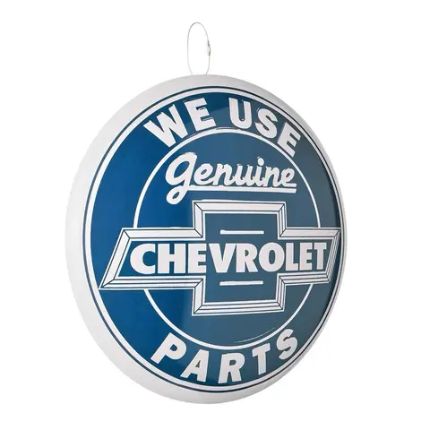 Chevrolet Genuine Parts 15.5x15.5" Dome Shape Round Metal Sign - Lightweight Hanging Home Wall Decor, Light, Gift