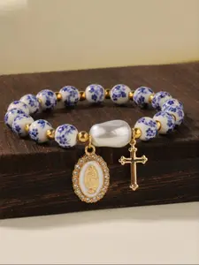 New Style Ceramic Bracelet Set, and Porcelain Bangle with Cross Pendant, Handmade Jewelry for Women, Elegant Gift Idea, Fashion Cross Bangle