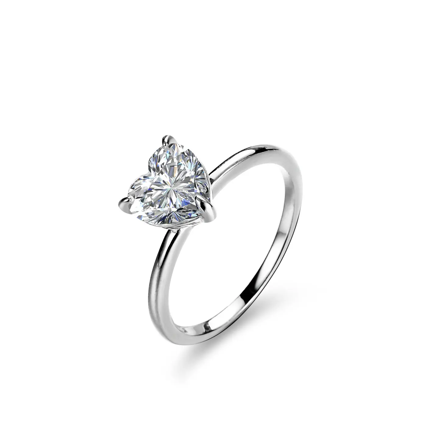 【1030】2CT Heart Synthetic Moissanite Solitaire Ring, Sterling Silver 3-Prong Engagement Promise Sparkly V-Shaped Band, Valentine’s Proposal Anniversary Gift for Her