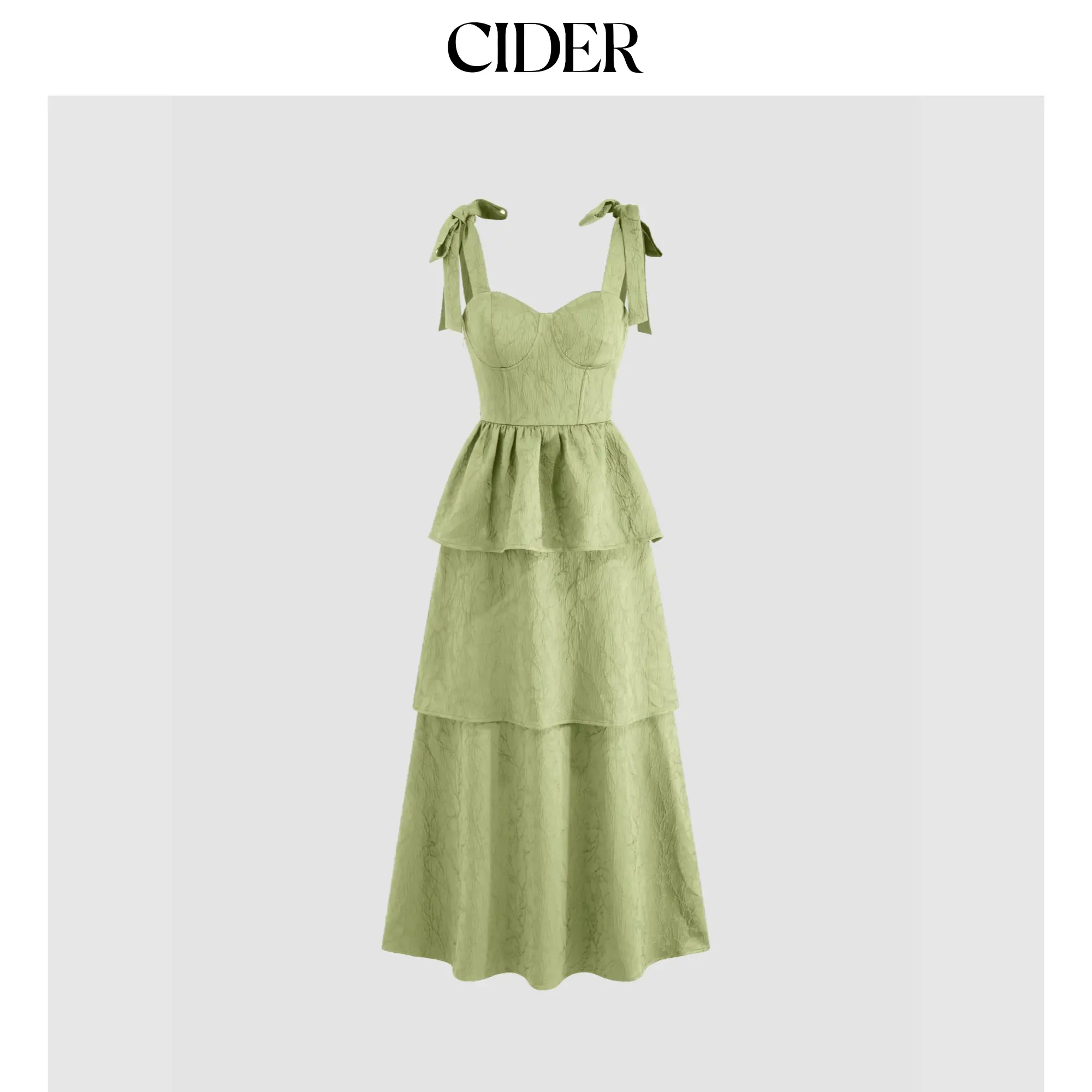Cider [2 colors, size 0-10] Jacquard Scoop Neckline Solid Bowknot Layered Maxi Dress