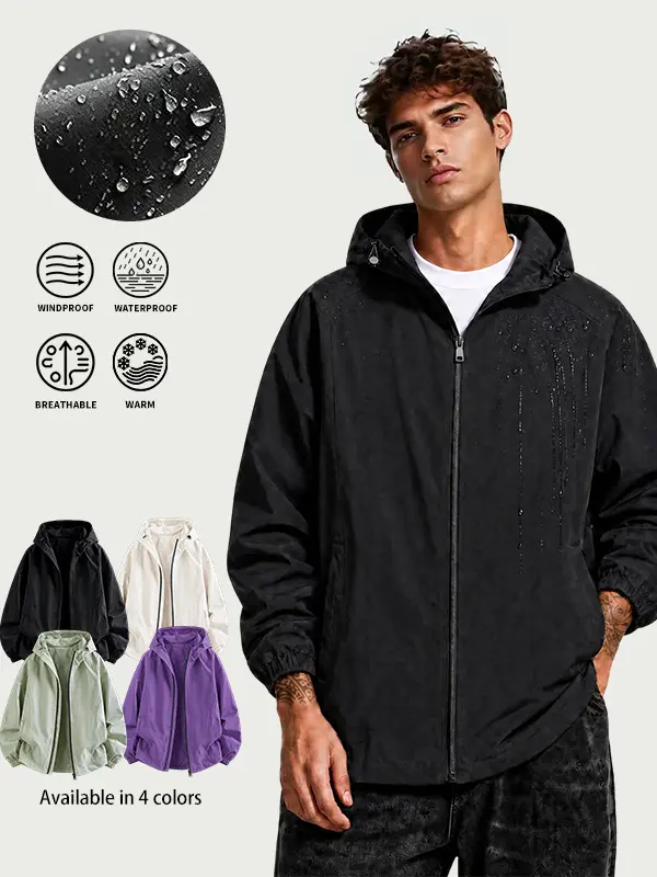 Water-resistant hooded jacket available in multiple colors | Versatile outerwear for rainy commutes and outdoor activities