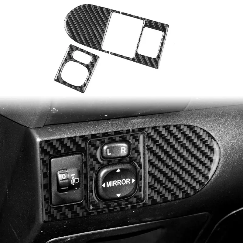 2-Piece Set for Toyota Yaris 2006-2011 Left Hand Drive, Headlight Switch Decorative Frame Stickers, Carbon Fiber Interior Upgrade