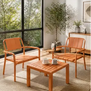 ARCH 2-Piece PP Single Seater Chairs and Coffee Table Set Indoor Outdoor Living Room Balcony Beach Apartment Brown Polypropylene UV Resistant Easy Assembly No Tools Needed Compact Space Saving Modern Minimalist Furniture Set, Polypropylene Material
