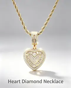 18K Gold Plated Sparkling Zircon Heart Pendant Necklace,3.5cm Big Iced Out Pendant, Iced Out Layered Twist Rope Chain, Luxury Hip Hop Love Charm Jewelry, Perfect for Party/Birthday/Date/Valentine's Gift
