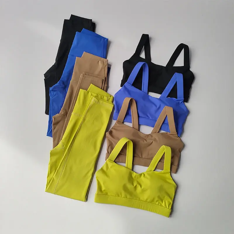 2 Piece Yoga / Pilates Set Fitness Suit - Sports Bras + High Waisted Leggings