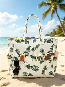 Personality classic holiday style simple one-shoulder tote bag, retro pineapple print fun  versatile shoulder bag, multi-layered double front bag crossbody bag, Beach Bags, Summer Beach Bag, suitable for seaside holiday shopping and dating.
