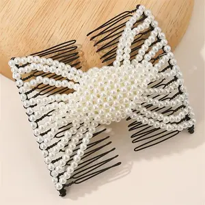 1pc New Back of The Head Hair Curler Temperament Popular Pearl Changeable Magic Styling Hair Comb Headwear Woven Beaded Plug Comb Headwear