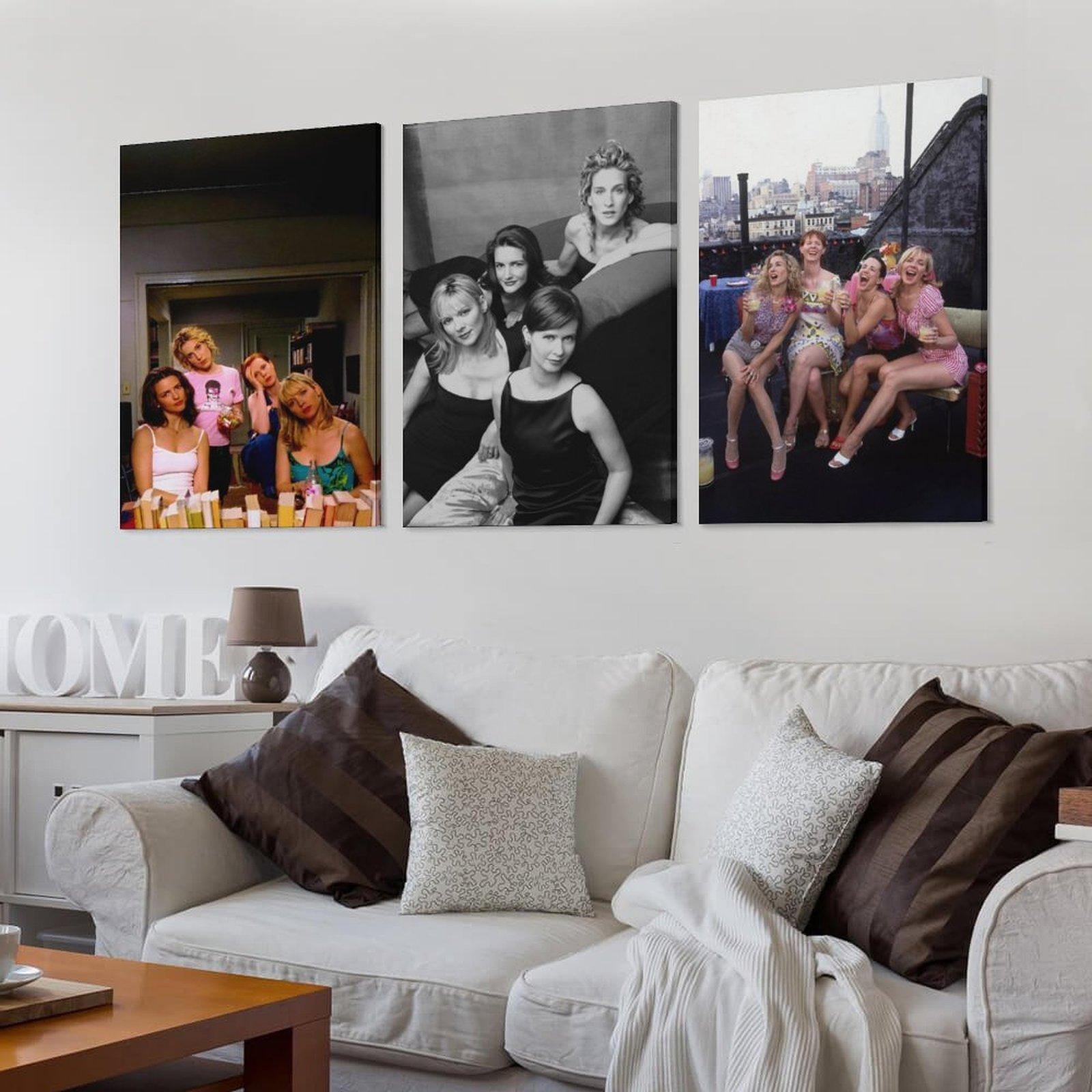 SATC Energetic  Wall Decor Vintage Nostalgic Black and White Photo Waterproof Canvas Artistic Poster Decoration Iconic TV Show Female Friendship Funny Bathroom Decor Girls Bedroom Prints Gift for Fans