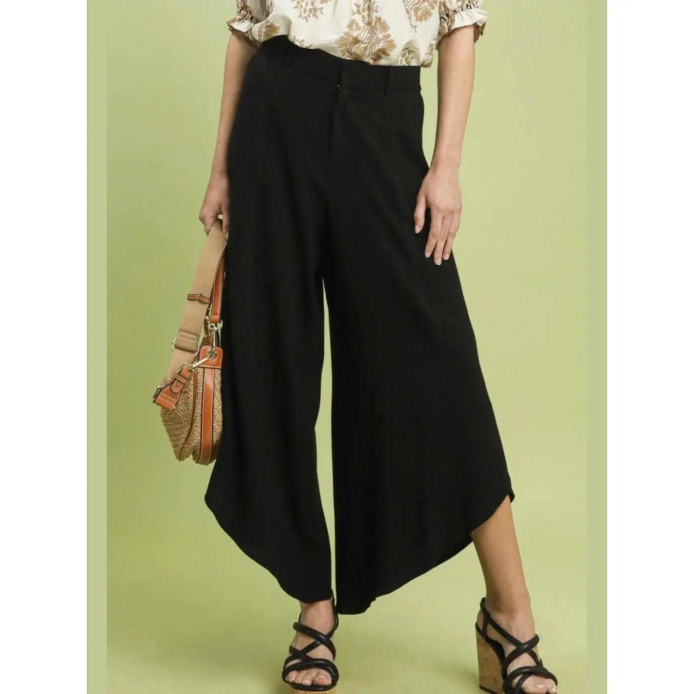 Women's Boho Hippie Linen Pants, High-Waist Oversized Fit, Comfy Flowy Wide Leg with Asymmetrical Handkerchief Hem, All Black Fits, Comfy Pants, Boho Pants