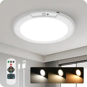 Rechargeable motion sensor ceiling light with remote — magnetic wireless battery-powered LED ceiling light, 3 color modes, 10 brightness levels, easy installation for closet, shower, pantry, and hallway