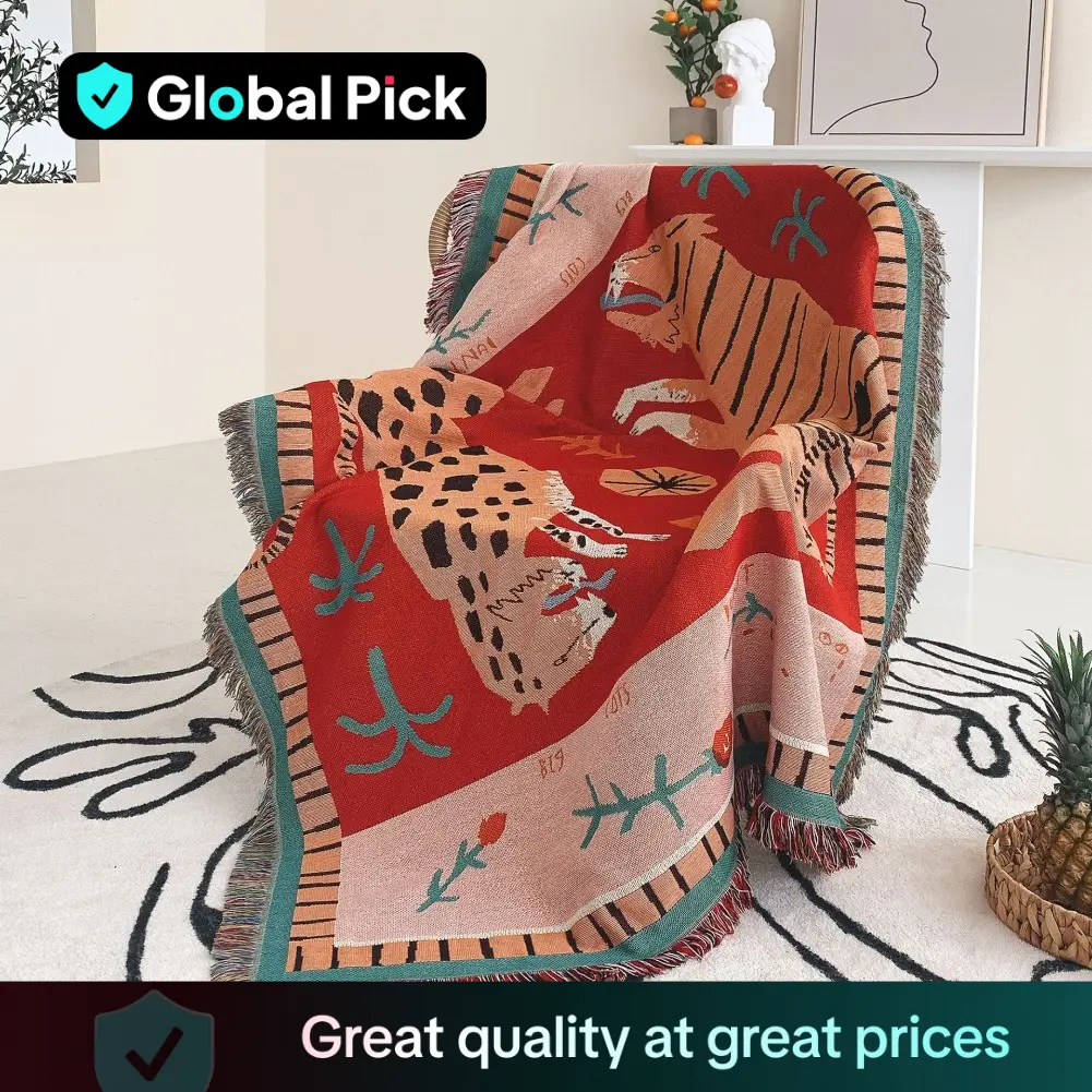 Leopard & Tiger & Floral Print Blanket, Christmas Decor Boho Soft Tassel Decor Throw Blanket, Air-conditioned Room Blanket, Warm Napping Blanket for H