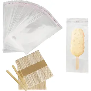 300 count Popsicle Sticks and Bags Set Popsicle Wrappers Self Seal Plastic Popsicle Bags Ice Cream Bags Wrapper with Popsicle Sticks Wooden
