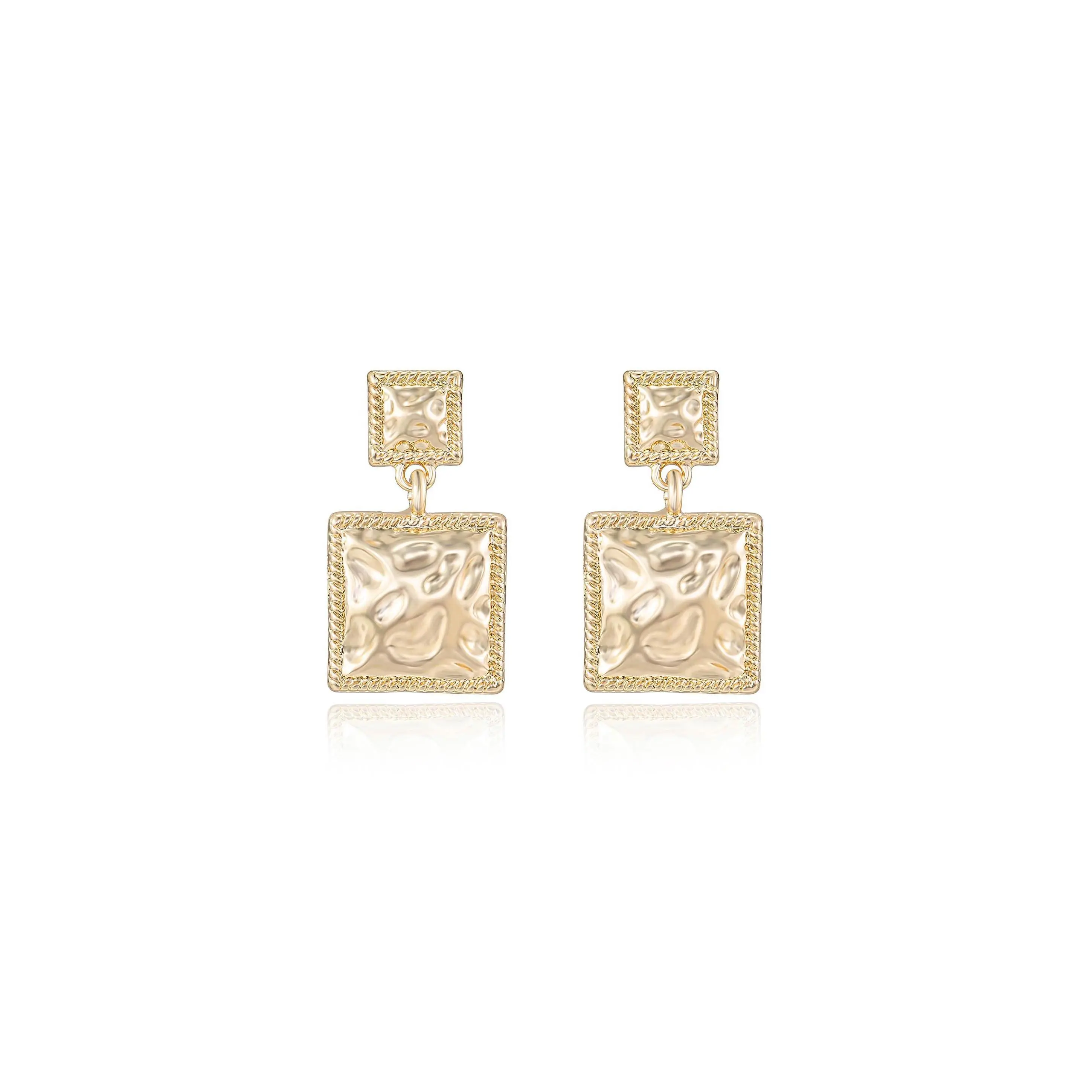 Ettika Repeated Square Dangle Earrings with 18K Gold Finish & Decorative Frame 1.2" x 0.7" Elegant Design for Everyday Wear