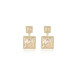 Ettika Repeated Square Dangle Earrings with 18K Gold Finish & Decorative Frame 1.2" x 0.7" Elegant Design for Everyday Wear