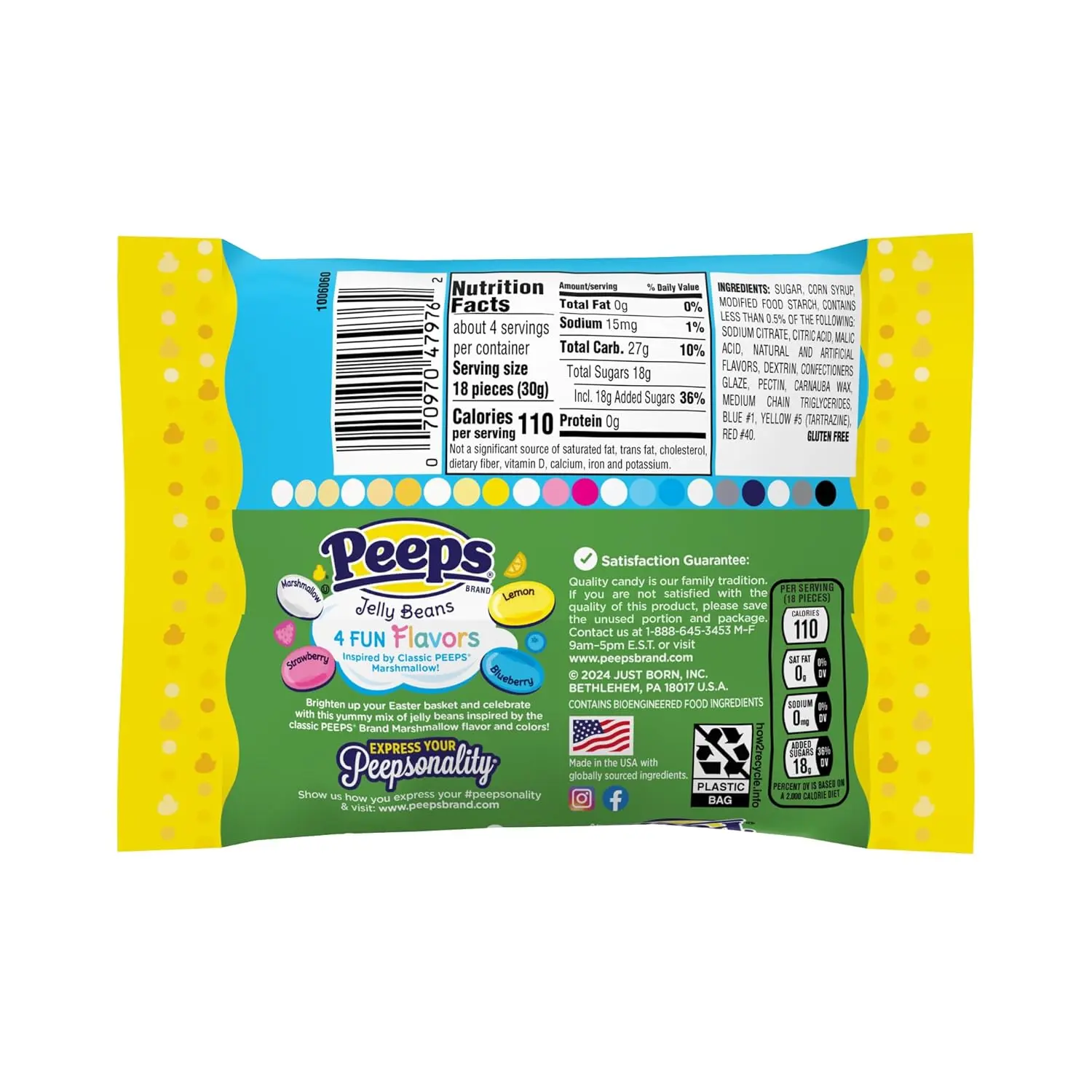 Peeps Jelly Beans, Marshmallow and Fruit Flavored, 4 Ounce Bags, Pack of 3, Easter Basket Stuffers and Candy Egg Fillers