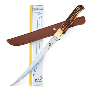 DRAGON RIOT Fillet knife 7.5 inch Professional Boning Knife for Filleting Japanese Stainless Steel Fish Knife with Ergonomic Handle Super Sharp Boning Blade for Meat Poultry Cutting Indoor or Outdoor