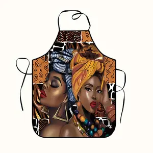 Printed African Apron Sleeveless Polyester Kitchen Apron, Novelty Cooking Aprons, Anti-Dirty Breathable Adjustable Straps, Suitable for Home Cooking Baking BBQ Parties