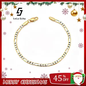 LuLuEcho 14K Gold-Plated Two-Color Figaro Chain Bracelet Summer Jewelry Neutral Accessories Men and Women Layering Bracelets Craft Jewelry