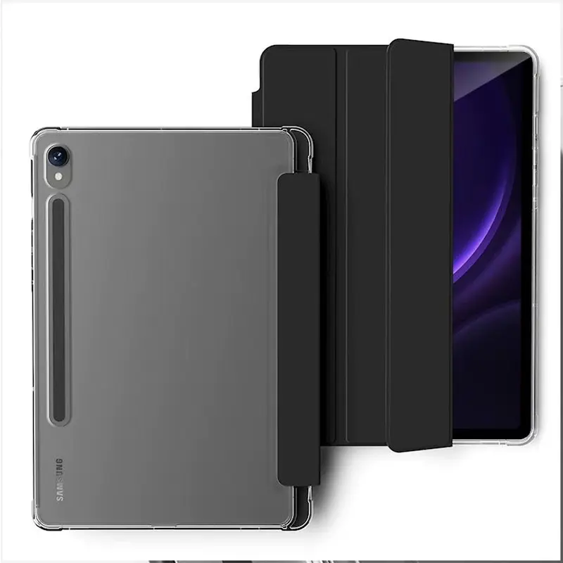 Case for Samsung Galaxy Tap S10FE S7/S8/S9 S7+ / S9FE S6 A9 plus A8 A7Lite S9FE+ A9+ with S Pen Holder, Soft TPU Tri-Fold Stand Protective Tablet Cover, Support S Pen Charging, Auto Wake/Sleep / Only Case