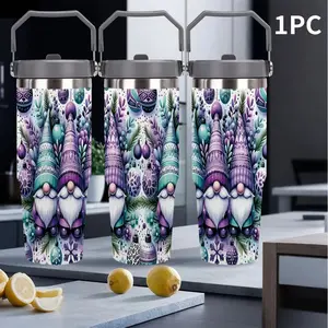 30oz Purple & Teal Easter Gnome Insulated Tumbler with Handle, Stainless Steel Double-Wall Vacuum Travel Mug, Stainless Steel Flask, Floral & Egg Print, Perfect Easter, New Year Gift for Women, Family, Spring Enthusiasts