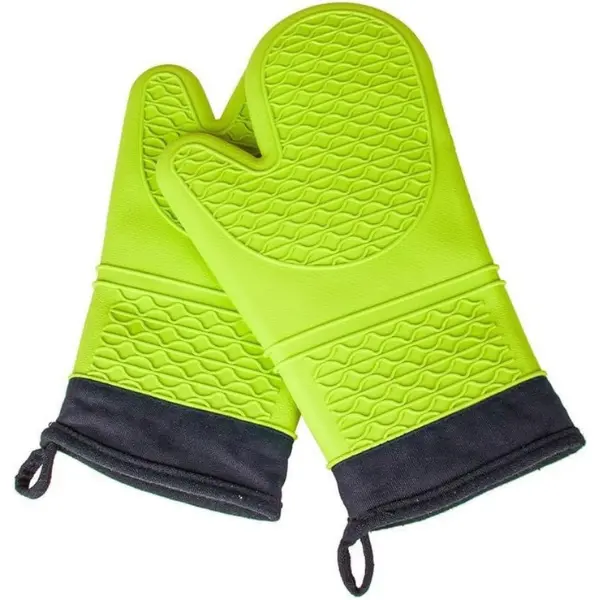 Silicone Oven Mitts for Kitchen Cooking Use - Heat Resistant Bakeware Gloves with Soft Lining, Extra Long Non-Slip Design, BPA-Free Green Pair Pack