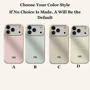 Personalized Stripe iPhone Case Custom Initials iPhone 17 Phone Case Monogrammed Cute Trendy Aesthetic Cover for iPhone 17 16 15 14 Pink White Striped Design
