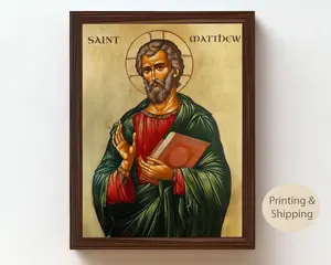 Saint Matthew Byzantine Icon: Christian Wall Art, Orthodox Religious Home Decor Glossy Print