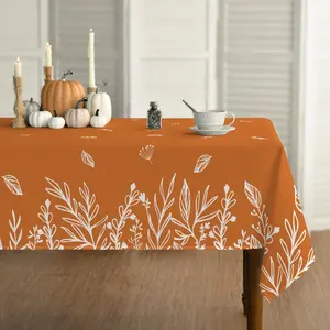 Fall Tablecloth 60x84 Inch Rectangular, Thanksgiving Autumn Harvest Orange   Table Cover for Party Picnic Dinner Decor