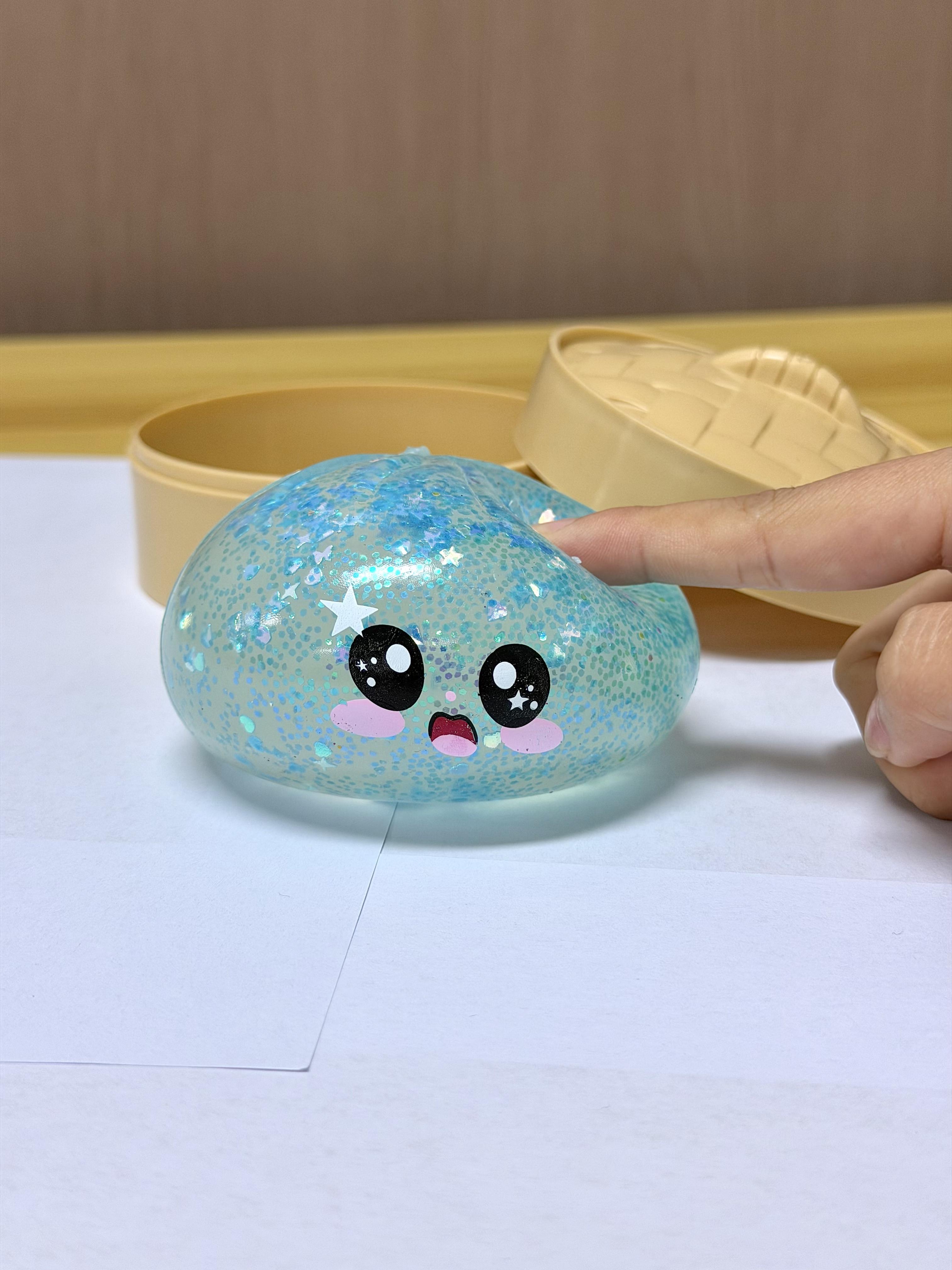 Cute Blue Glitter Steamed Bun Squishy | Slow Rising Stress Relief Toy, Perfect Fidget Gift For Kids & Adults!