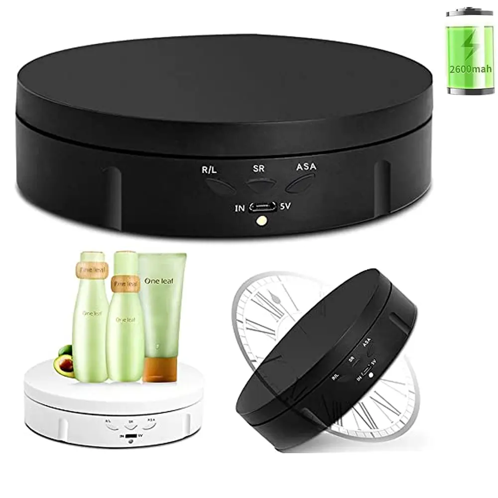 360 Degree Electric Rotating Turntable,Battery/USB Power Supply for Photography Product Shows (Black 5.74 inches /22LB Load) 360 photo booth  360-Degree  Bear Cord Picture Plug Smartphone Rechargeable Camera  360-Degree Electric Turntable Display Stand