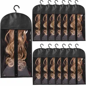 12PCS Hair Extension Holder Wig Storage Bags with Hanger for Multiple Wigs, Dust-proof Wig Hanger Hair Extension Storage wig bags for Hair Extensions Wigs Accessories
