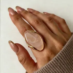 Stainless Steel Color Resin Geometric Shape Rings 18K Gold Plated Fashion Daily Jewelry Ring For Women