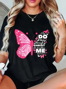 100% Cotton Philippians 4:13 Butterfly Christ Bible Verse Gift For Women T-Shirt
