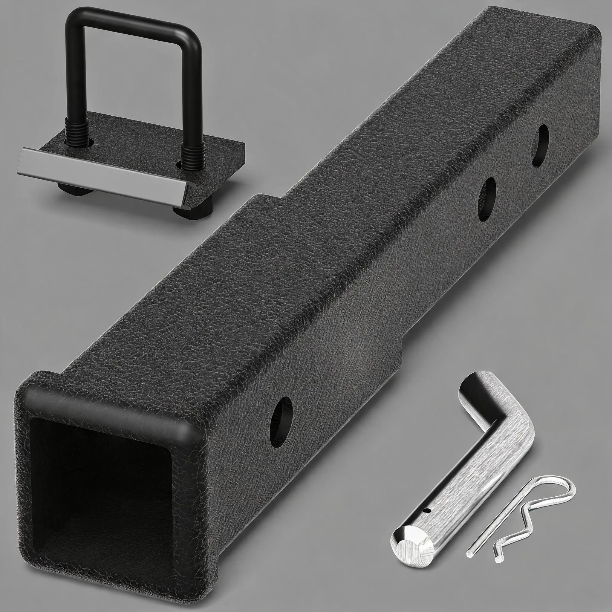 POFENZE Upgraded 2-Inch Hitch Extender, Adjustable 7.3"-9.3" Extension Length with Anti-Rattle Stabilizer, 5/8-Inch Hitch Pin and Clips, 3500lbs Capacity, Matte Black Finish