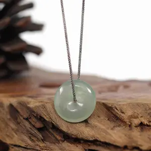 Baikalla "Good Luck Button" Necklace Ice Green Jadeite Jade Lucky Ping An Kou Pendant