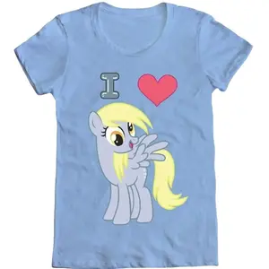 I Love Derpy Hooves Graphic T-Shirt Fan Art Cute Cartoon Shirt Gift Blue Classic Cartoon Graphic Top