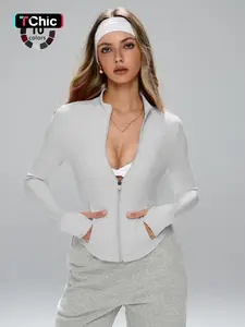 Women's Fitted Yoga Jacket with Full Zipper Design, Zip Front Jacket, Elasticity, 3D Cut, Running Tennis Fitness Yoga Outerwear