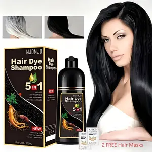 500ml black/brown hair mask hair dye shampoo with ginseng herb plant extract 5-in-1 formula, gentle and non irritating to the scalp, long-lasting color locking, nourishing and repairing dry hair,two complimentary hair masks included