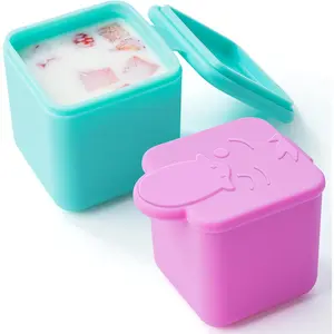 Leakproof Dips Containers Compatible with Omie Lunch Box, 2x 4 oz Salad Dressing Container To Go, Small Silicone Snack Condiment Container with Lids for kids (Pink/Teal)