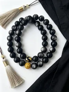 Shunyi Black Double Circle- Elegant Black Beads with Gold Accent - Versatile Daily Wear Accessory for Subtle Sophistication