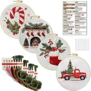 Christmas Embroidery Kit Wreath Printed Pattern Cross Stitch Set Handmade Sewing Art Craft Kit for Beginners Adults Needlework