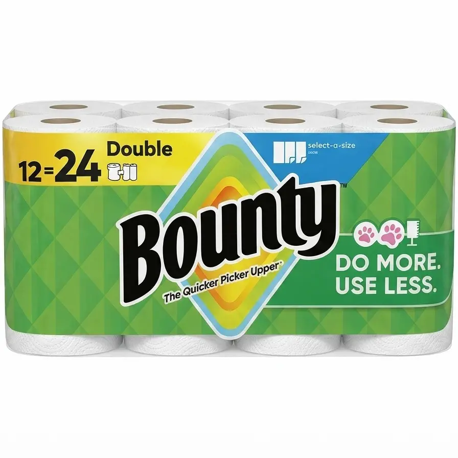 Bounty Select-A-Size White Household Paper Towels Pack, 12 Double Rolls (24 Regular Rolls) - Ultra Absorbent Kitchen Towels for Spills, Cleaning