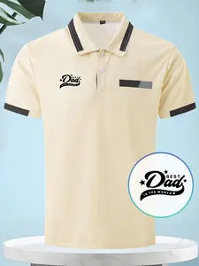 New Men's Casual Polo Shirt, Chest Pockets, Dad Print Collar Button Business Short Sleeve Tee, Comfortable Breathable Fabric, Soft Material