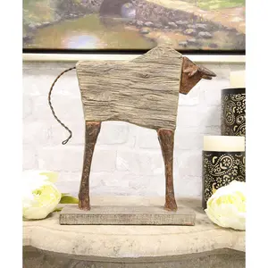 Faux Driftwood Charging Bull Totem Tiki Wildlife Desktop Decorative Resin Statue