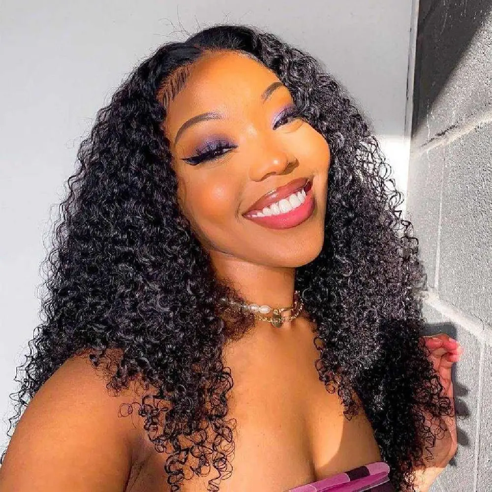 4x4 Kinky Curly Lace Frontal Wigs Human Hair Pre Plucked 180% Density Brazilian Wet and Wavy Human Hair Wigs For Black Women Kinky Curly Lace Closure Wigs Human Hair Natural Color Affordable Wigs (18-28Inch)