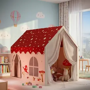 Extra Large Princess Play Tent with Mushroom Design, Outdoor Playhouse, Portable Outdoor Game House with Windows and Storage Bag, Perfect for Kids Learning and Imaginative Play